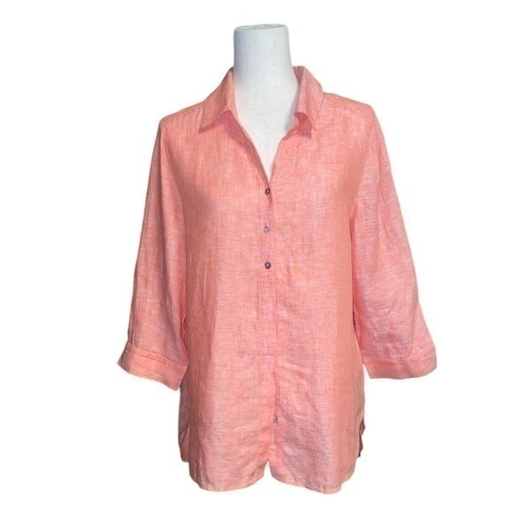 Chicos Linen 2/4 sleeve shirt in Coral | Sz 1/M